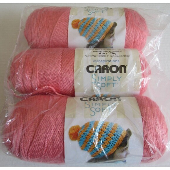 Caron Other - Caron Simply Soft Worsted Weight 4 Ply Acrylic Yarn Lot of 3 Strawberry 0015